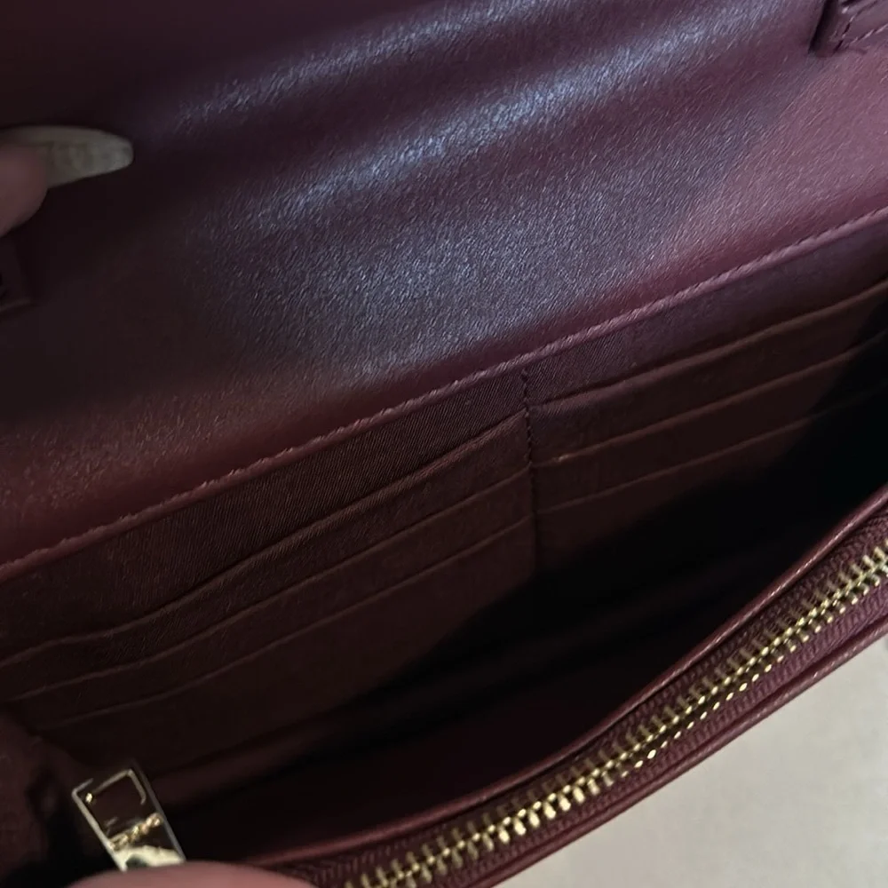 BEBE Sophia crossbody purse burgundy quilted gold hardware BNWOT